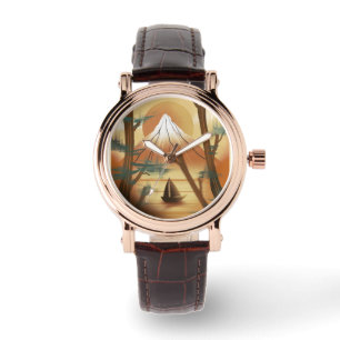 Wonderful Landscape Mount Fuji volcano drawing Watch