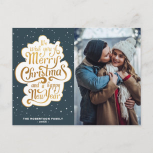 wonderful lettering photo christmas holiday postcard