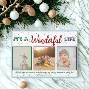 Wonderful Life 3 Photo Christmas Holiday Card