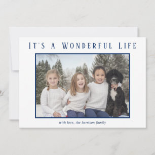 Wonderful Life Blue Photo Modern Christmas Holiday Card