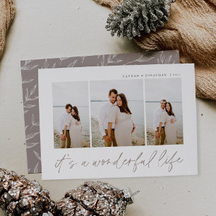 Wonderful Life Modern Minimal 3 Photo Christmas Holiday Card