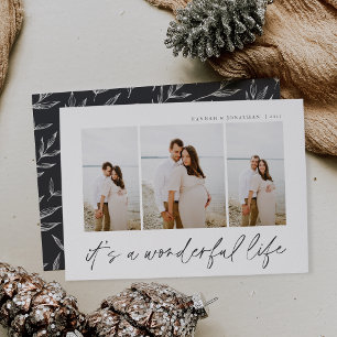 Wonderful Life   Modern Minimal 3 Photo Christmas Holiday Card