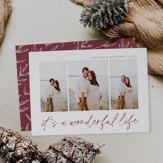 Wonderful Life | Modern Minimal 3 Photo Christmas Holiday Card (Creator Uploaded)