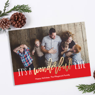 Wonderful Life Red Faux Foil Gold Holiday Card