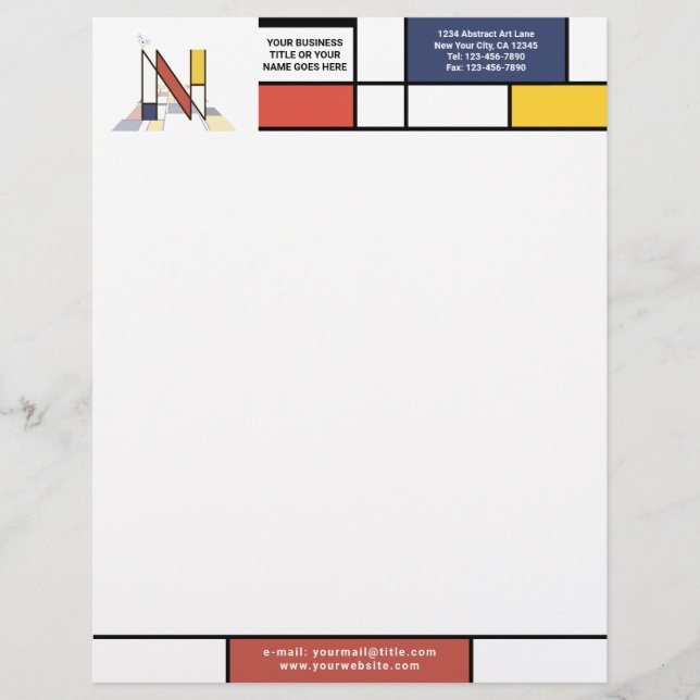 Wonderful Modern Art Monogram. Letter N Custom Letterhead (Front)