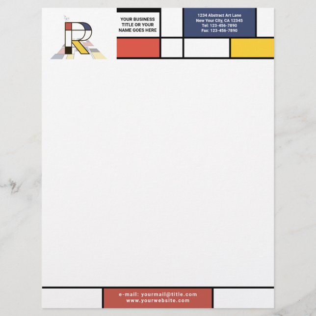 Wonderful Modern Art Monogram. Letter R Custom Letterhead (Front)