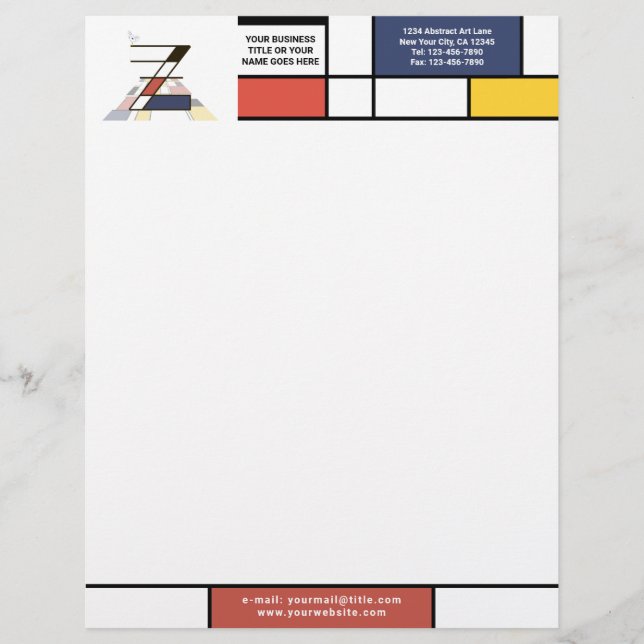 Wonderful Modern Art Monogram. Letter Z Custom Letterhead (Front)