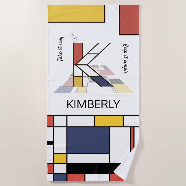 Wonderful Neoplasticism Art Monogram. Letter K Beach Towel (Front)