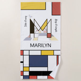 Wonderful Neoplasticism Art Monogram. Letter M Beach Towel