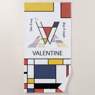 Wonderful Neoplasticism Art Monogram. Letter V Beach Towel