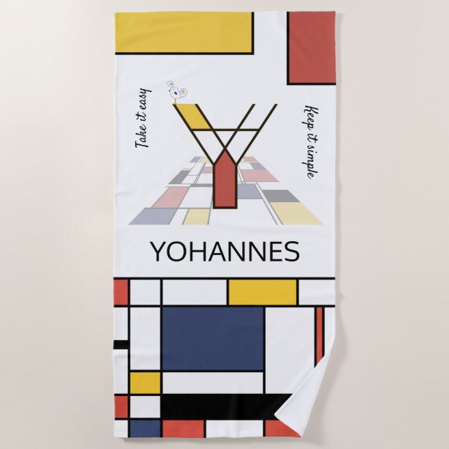 Wonderful Neoplasticism Art Monogram. Letter Y Beach Towel (Front)