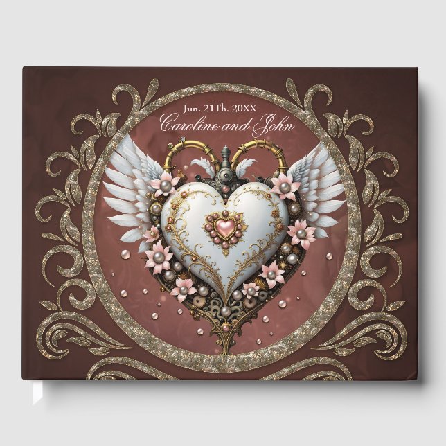 Wonderful noble  steampunk heart with wings. guest book (Front)