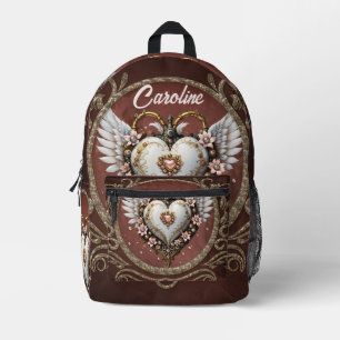 Wonderful noble  steampunk heart with wings.  printed backpack
