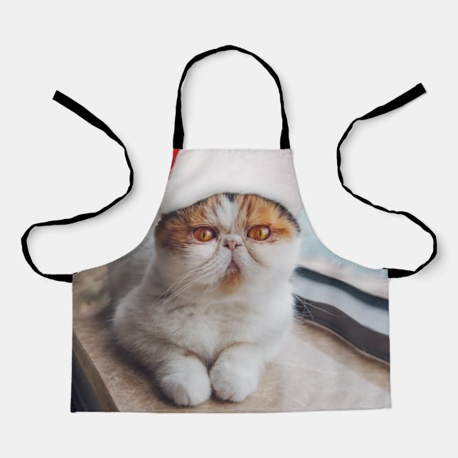 Wonderful persian cat with Santa Claus hat Apron (Front)