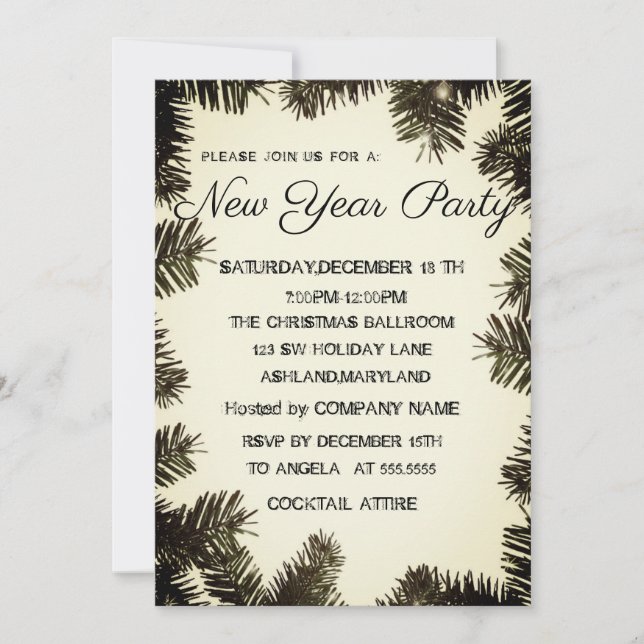 Wonderful Pine Tree New Year Invitation (Front)