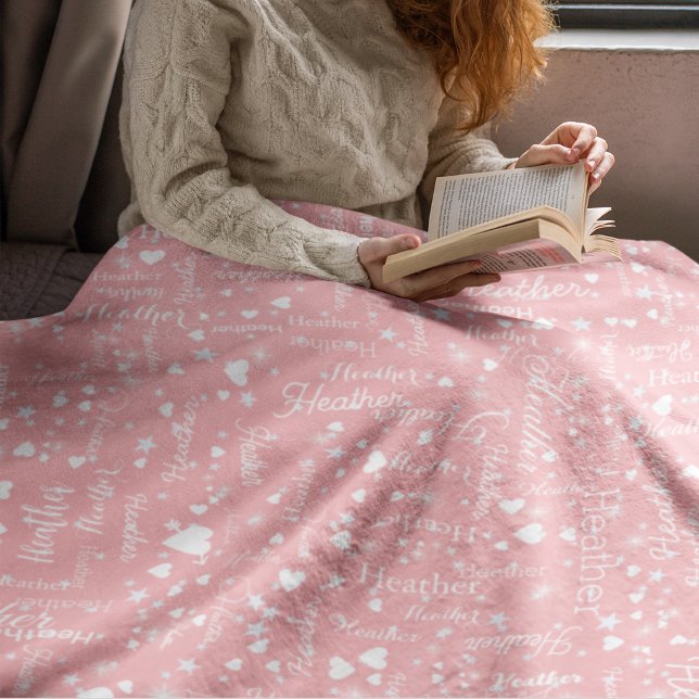 Wonderful Pink Fleece Blanket with Name and Hearts (Creator Uploaded)