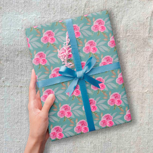 Wonderful Pink Roses Watercolor Pattern Wrapping Paper