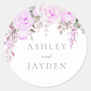 Wonderful Purple Floral Wedding Classic Round Sticker