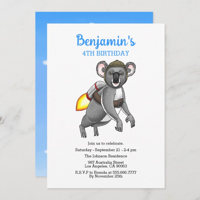 Wonderful Rocket Koala Bear Invitation (Front/Back)