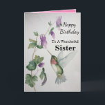 Wonderful Sister Birthday Hummingbird Garden Card<br><div class="desc">Celebrate your sister’s birthday with a lovely hummingbird watercolor card. Elegant and stylish,  the garden design was created with soft colors of cream,  green and pink. Perfect for a woman who loves chic pictures of charming birds and beautiful gardens.</div>