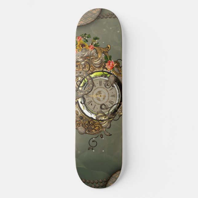 Wonderful steampunk clock skateboard (Front)