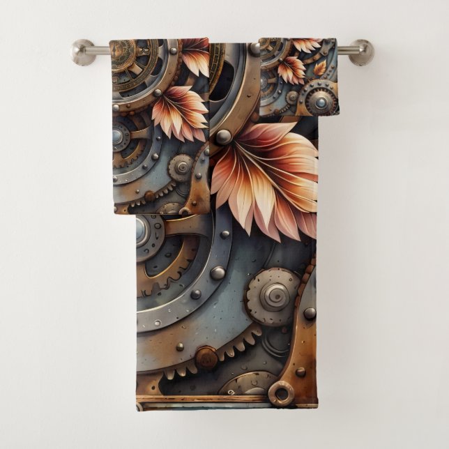 Wonderful steampunk design bath towel set (Insitu)