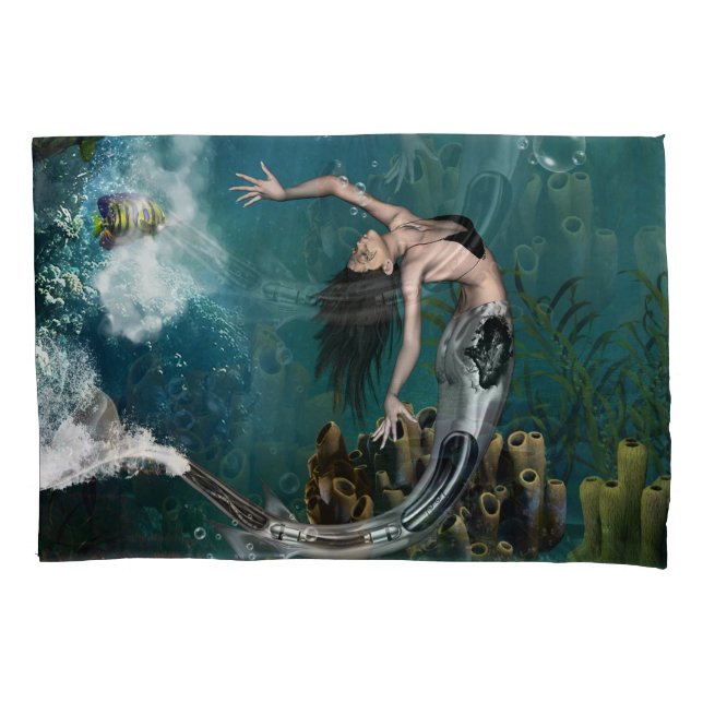 Wonderful steampunk mermaid pillowcase (Front)