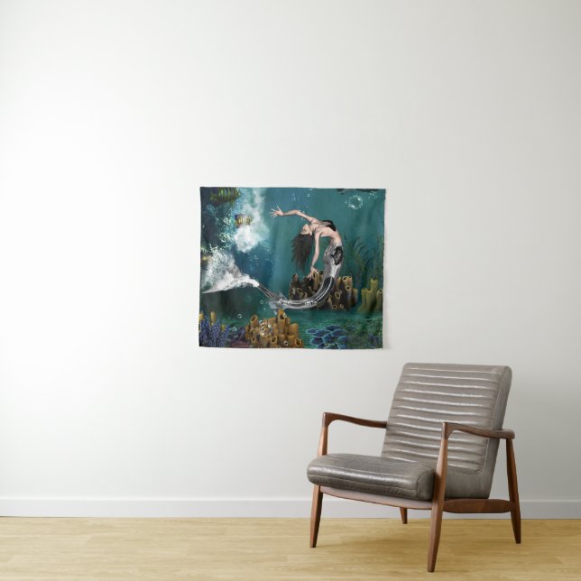 Wonderful steampunk mermaid tapestry (In Situ (Horizontal))