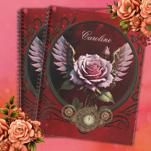 Wonderful steampunk rose with wings notebook