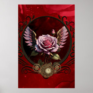 Wonderful steampunk rose with wings. poster
