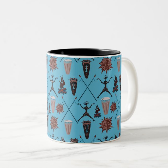 Wonderful Symbols Abstract Pattern Two-Tone Coffee Mug (Front Right)