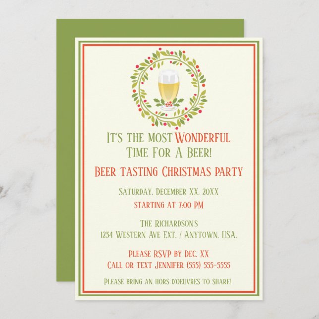 Wonderful Time For A Beer Tasting Christmas Party Invitation (Front/Back)