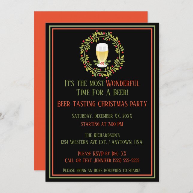Wonderful Time For A Beer Tasting Christmas Party Invitation (Front/Back)