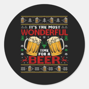 Wonderful Time For A Beer Ugly Christmas Sweaters Classic Round Sticker