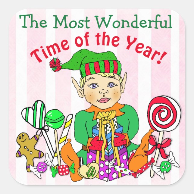Wonderful Time of the Year Elf Square Sticker (Front)