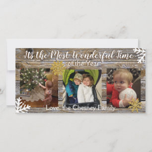 Wonderful Time of the Year Snowflakes and Wood Card