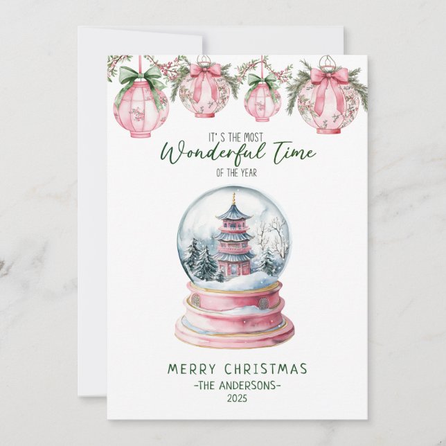Wonderful Time of Year Asian Snow Globe Christmas Holiday Card (Front)