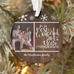 Wonderful Time Of Year Photo Rustic Wood Snowflake Ornament
