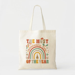 Wonderful Time Retro Christmas Holiday Gift Tote Bag