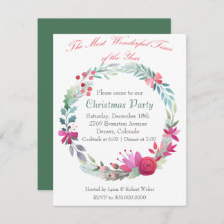 Wonderful Time Wreath Christmas Party Invitation
