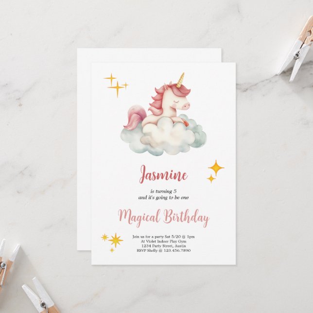 wonderful unicorn birthday invitation (Front/Back In Situ)