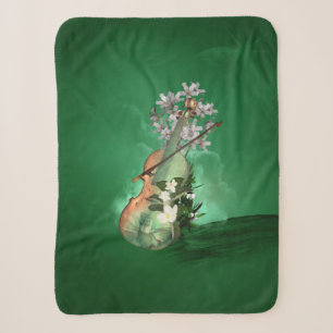 Wonderful violin with flowers sherpa blanket