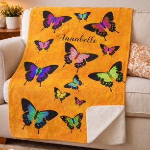 Wonderful Vivid Butterflies with Name Personalise Sherpa Blanket