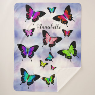 Wonderful Vivid Butterflies with Name Personalise Sherpa Blanket