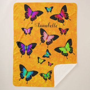 Wonderful Vivid Butterflies with Name Personalise Sherpa Blanket