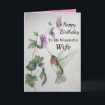 Wonderful Wife Birthday Hummingbird Card<br><div class="desc">Celebrate your wife's birthday with a lovely hummingbird watercolor card. Elegant and stylish,  the garden design was created with soft colours of cream,  green and pink. Show your love with this chic card with a charming bird and beautiful garden.</div>