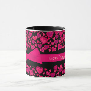 "Wonderful Wife x" hearts red pink black mug