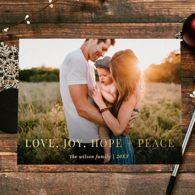 Wonderful Wishes Modern Full Photo    Foil Holiday Postcard (Creator Uploaded)