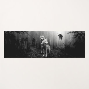 Wonderful Wolves Black and White Leaf Us Alone  Yoga Mat