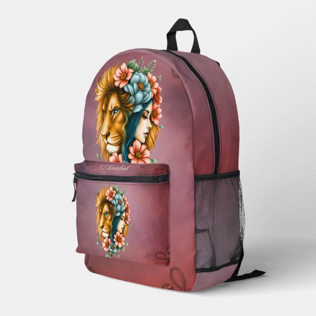 Wonderful woman whose long, flowing hair  printed backpack (Back Corner Right)